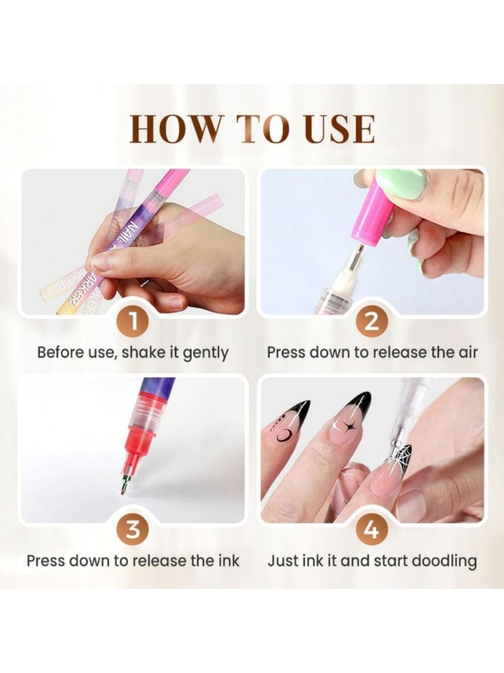 Vibrant 12-Color Nail Art Pens Set - 3D Nail Design Markers for DIY Manicure - Picture 2 of 7